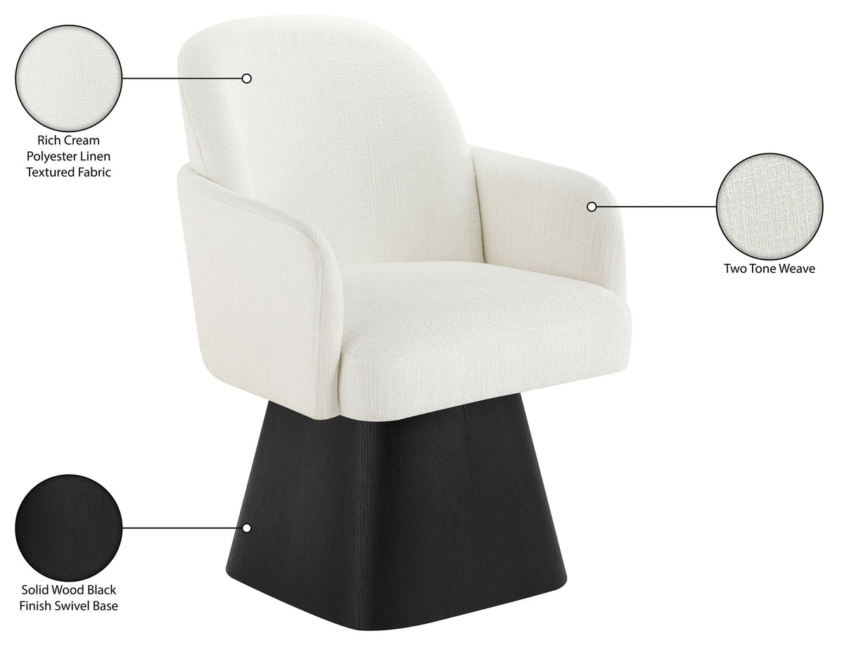 Marlowe - Linen Textured Fabric Upholstered Swivel Dining Arm Chair - Stained Black
