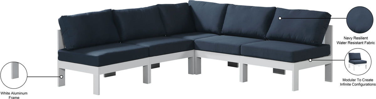Nizuc - Outdoor Patio 5 Piece Modular Sectional With White Frame