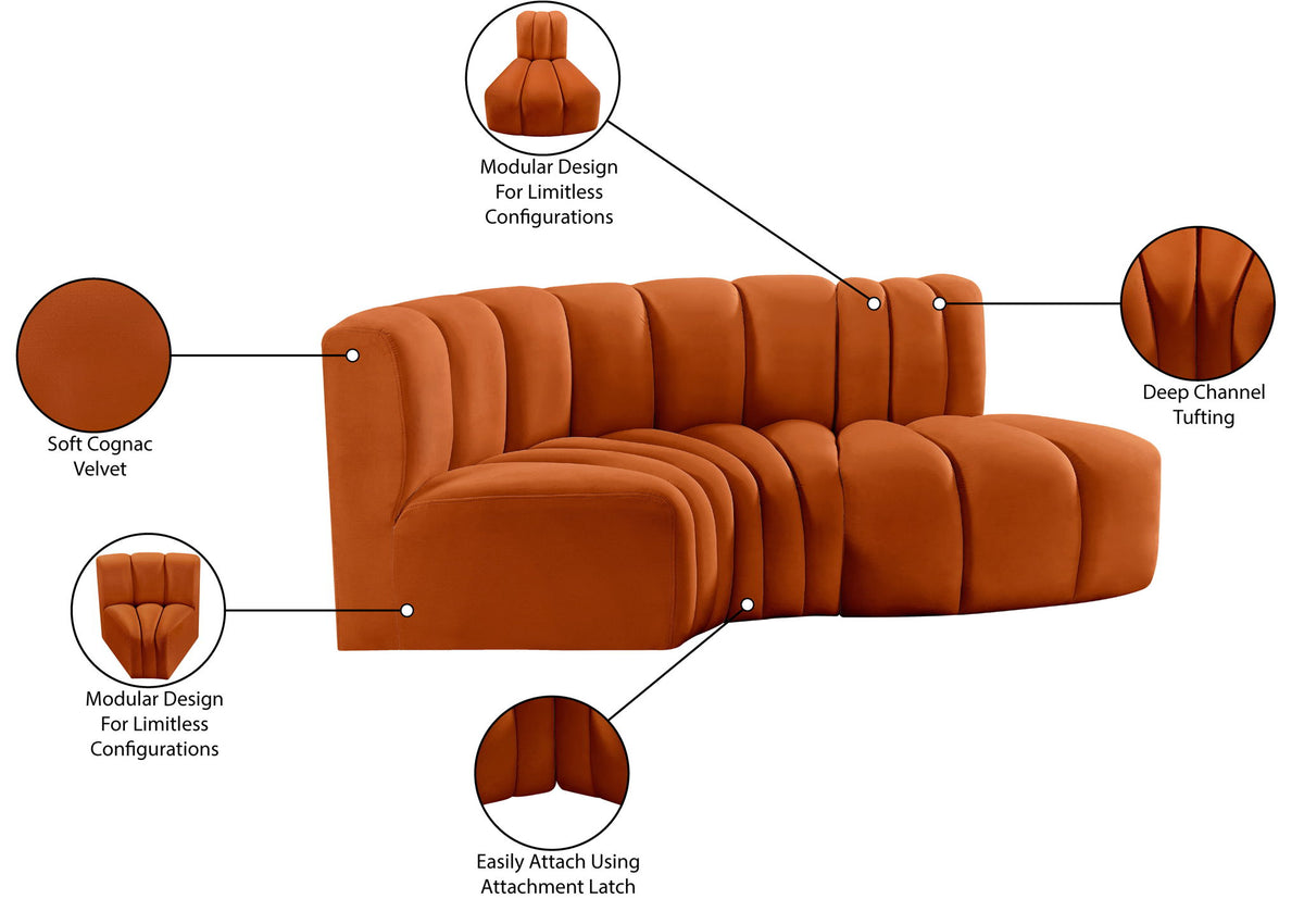Arc - Velvet 3 Piece Modular L-Shaped Sofa