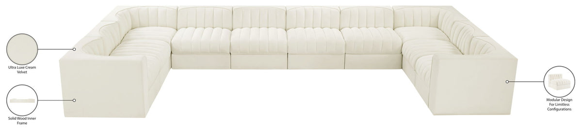Rummi - Velvet Performance Fabric Upholstered 10 Piece Modular Sectional