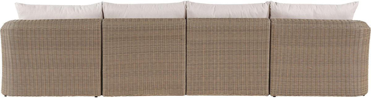Seacrest - Olefin Water Resistant Fabric And Wicker 4 Piece Outdoor Patio Modular Sofa