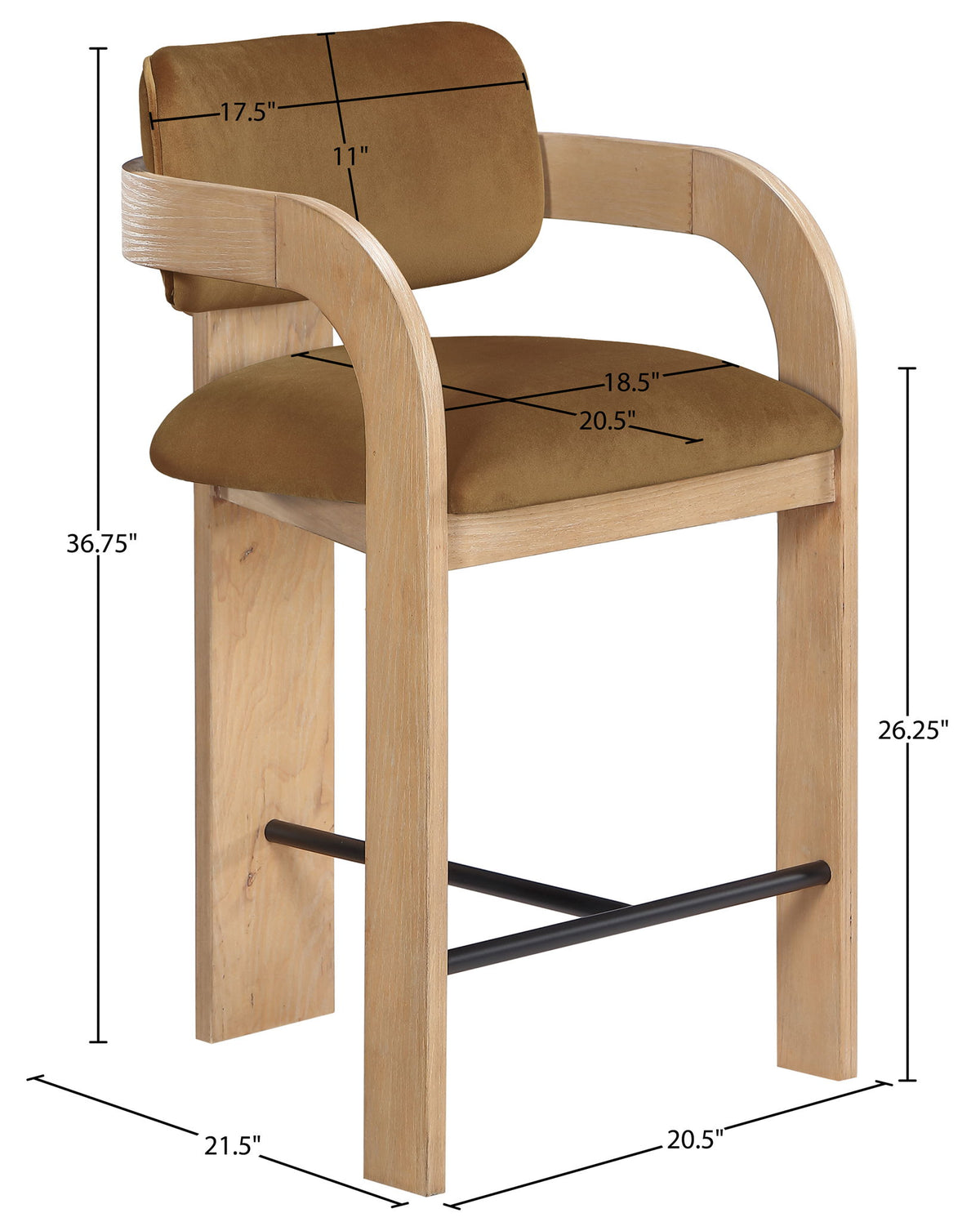 Cedra - Velvet Performance Fabric Upholstered Counter Stool - Natural Frame