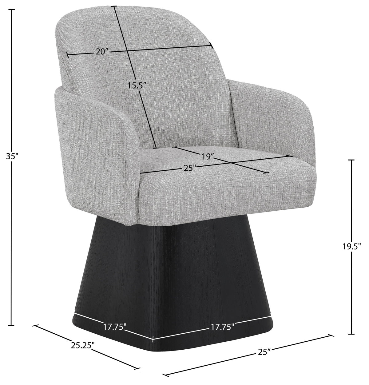 Marlowe - Linen Textured Fabric Upholstered Swivel Dining Arm Chair - Stained Black