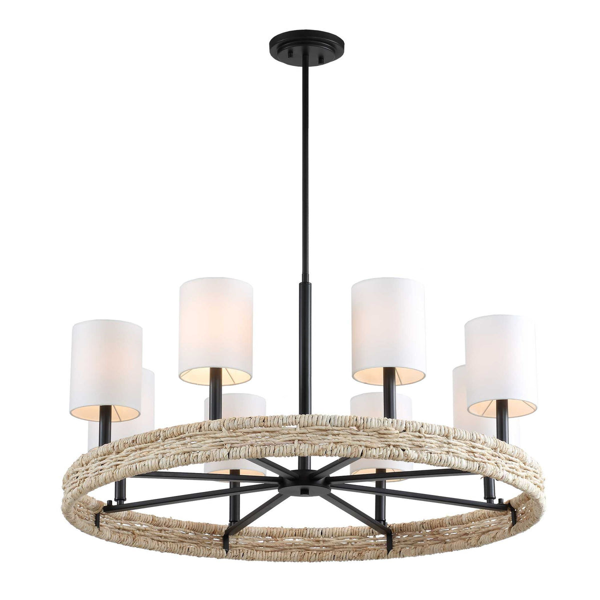 Faiyam - 8 Light Rattan Chandelier - Black
