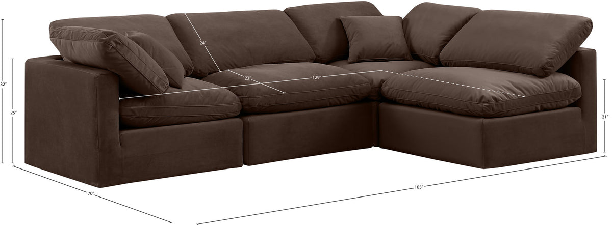 Indulge - Velvet 4 Piece Modular Sectional