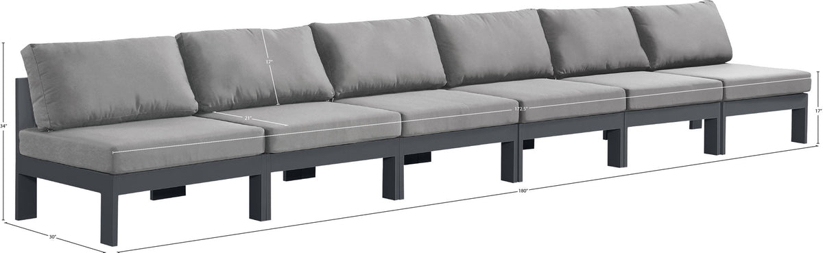 Nizuc - Outdoor Patio 6 Seat Armless Modular Sofa With Gray Frame