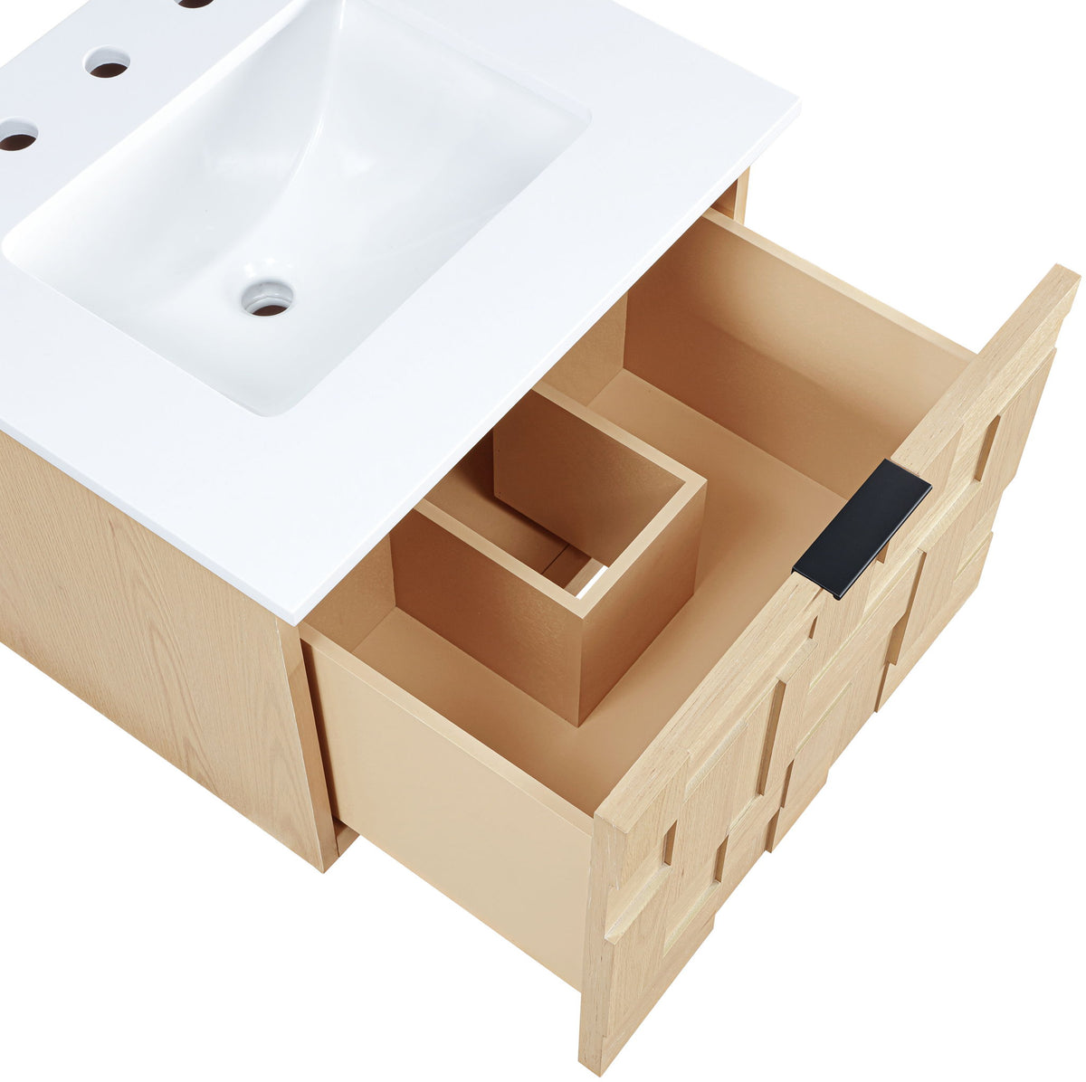 Leonardo - Engineered Stone And Solid Wood 24" Wall Mounted Bathroom Vanity