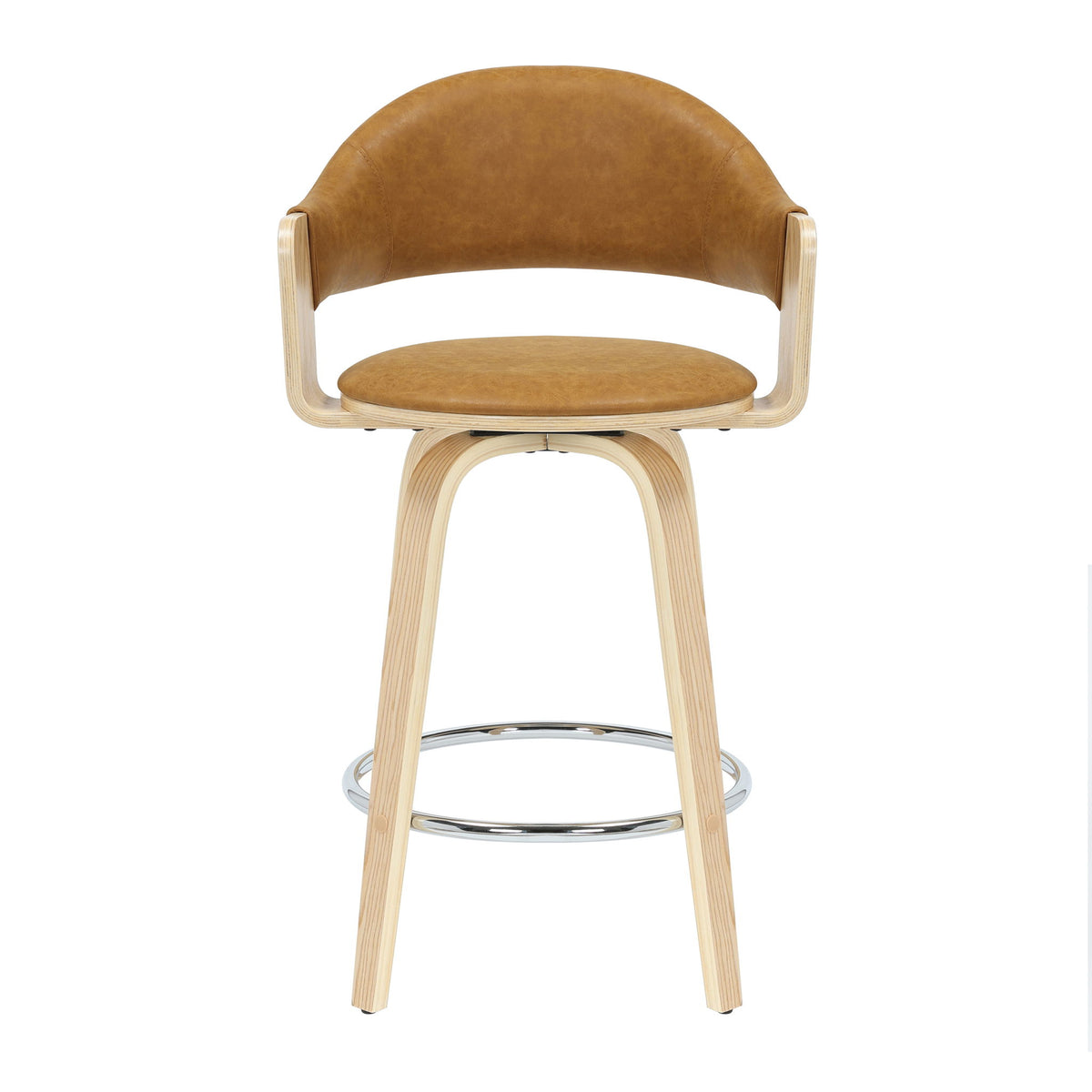 Daxton - Swivel Counter Height Round Back Wood Bar Stool With Faux Leather Seat