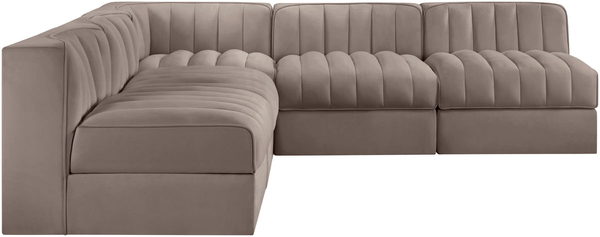 Rummi - Armless Velvet Performance Fabric Upholstered 5 Piece Modular Sectional