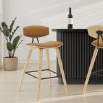 Fox - Bar Height Curved Back Wood Bar Stool With Faux Leather Seat