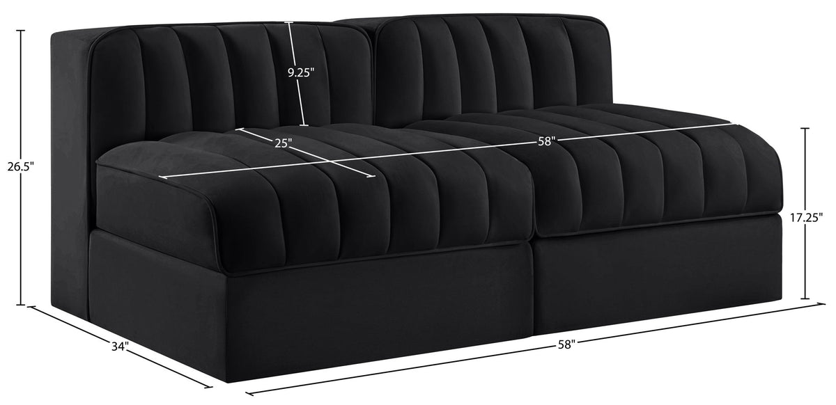 Rummi - Velvet Performance Fabric Upholstered 2 Piece Modular Armless Loveseat