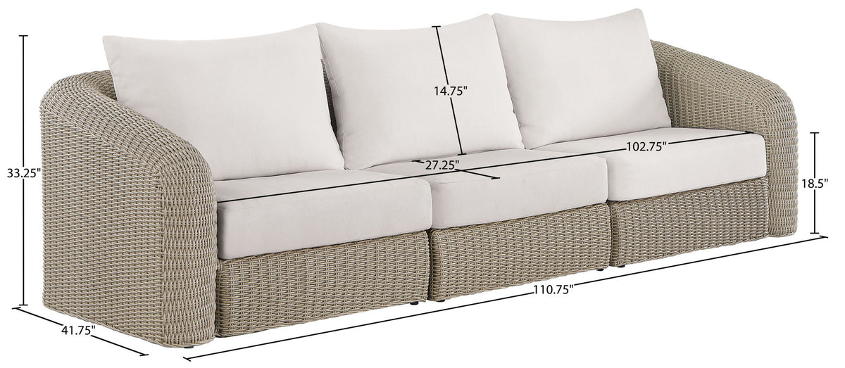 Seacrest - Olefin Water Resistant Fabric And Wicker 3 Piece Outdoor Patio Modular Sofa