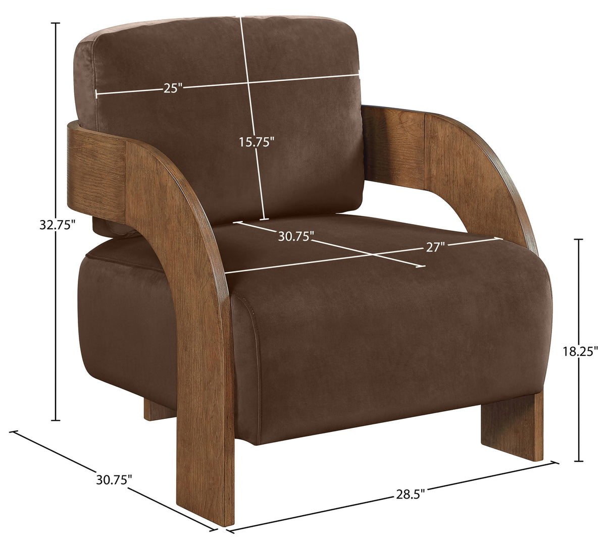Cedra - Velvet Performance Fabric Upholstered Accent Chair - Brown Frame
