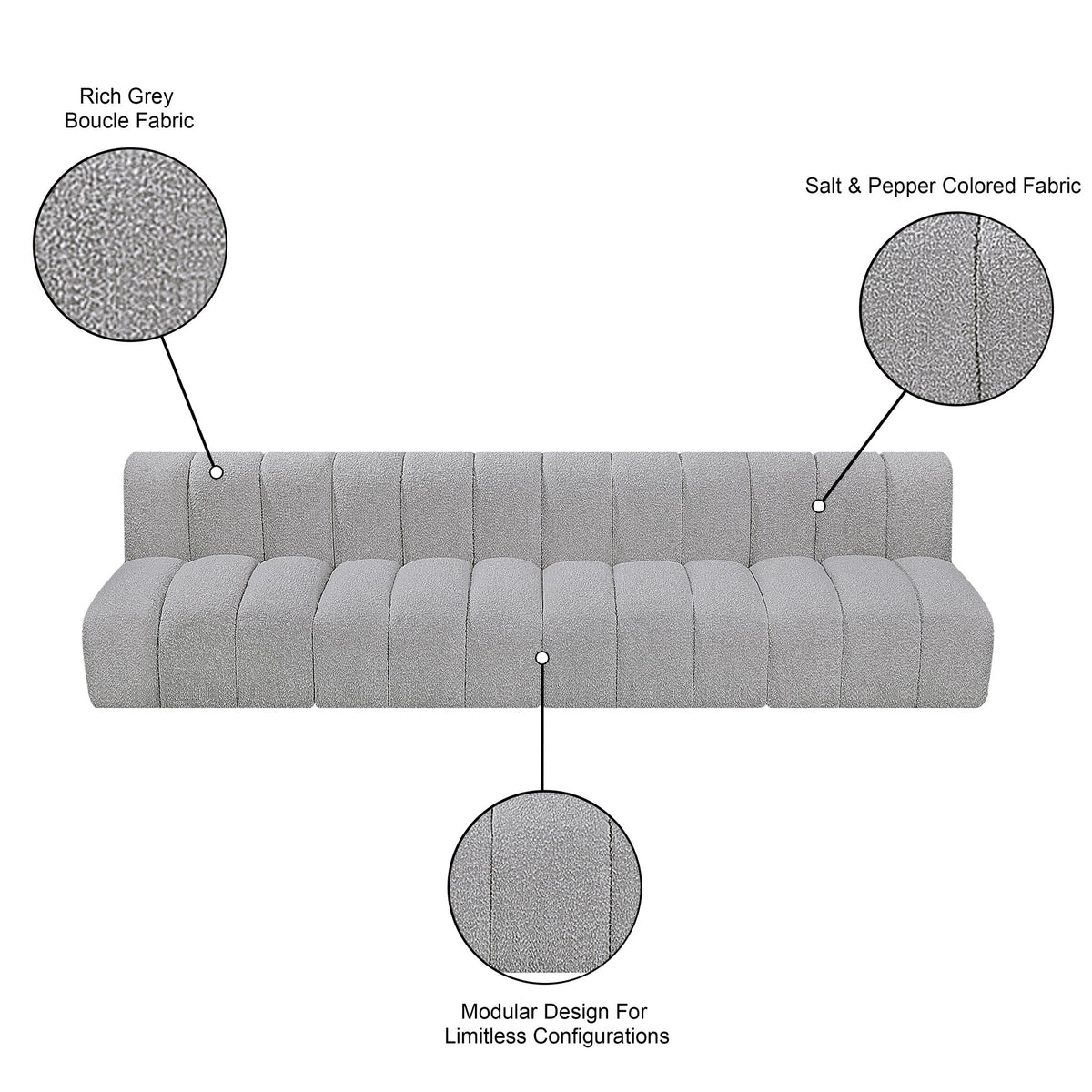 Arc - Boucle Fabric 4 Seats Modular Sofa