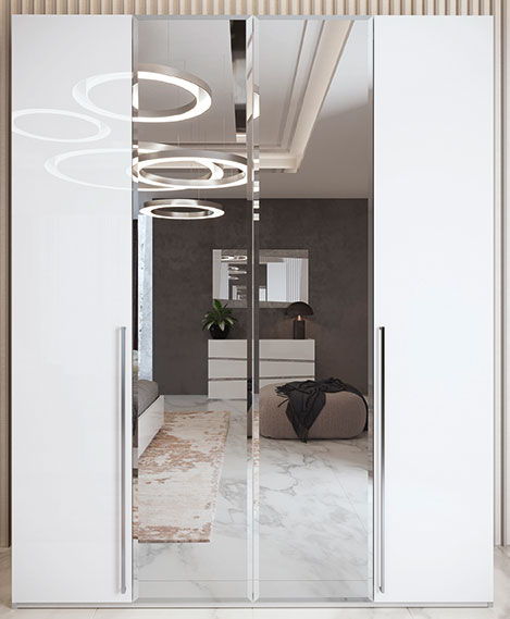 Dama Bianca - 4-Door Wardrobe With 2 Mirror Doors - White