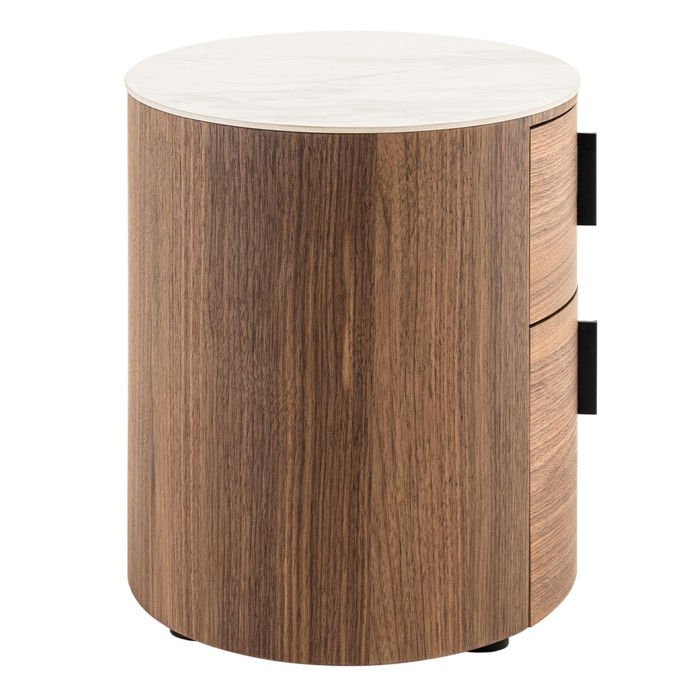 Chelton - Contemporary White Ceramic & Walnut Oval Nightstand by VIG Furniture - View 6