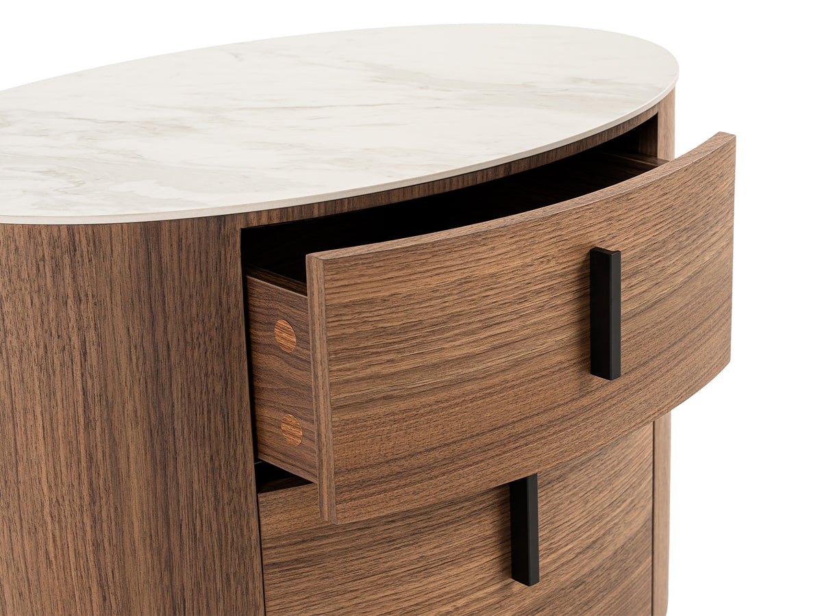 Chelton - Contemporary White Ceramic & Walnut Oval Nightstand by VIG Furniture - View 2