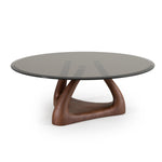 Christy - Mid-Century Modern Grey Glass + Walnut Round Coffee Table by VIG Furniture - View 2