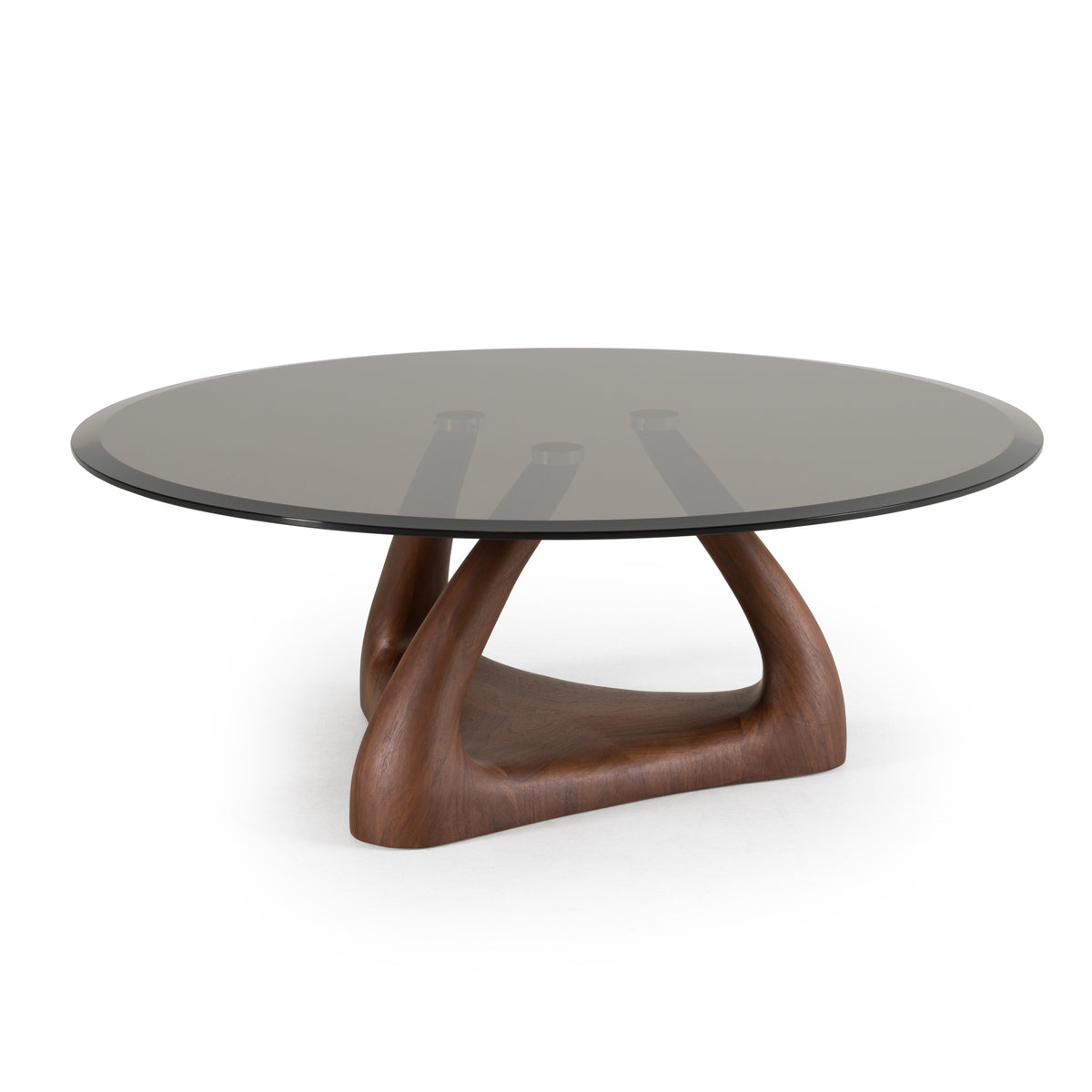 Christy - Mid-Century Modern Grey Glass + Walnut Round Coffee Table by VIG Furniture - View 2