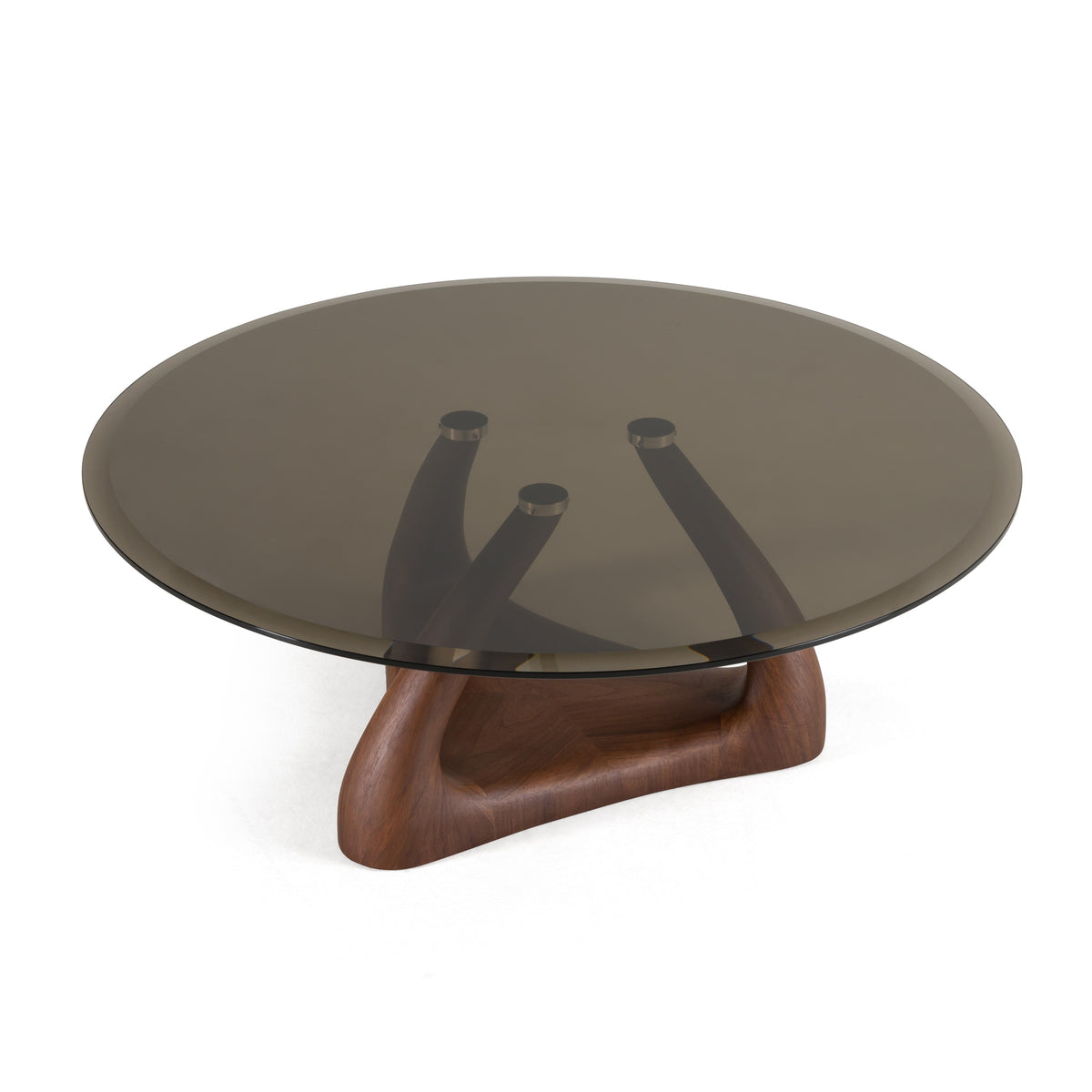 Christy - Mid-Century Modern Grey Glass + Walnut Round Coffee Table by VIG Furniture - View 3