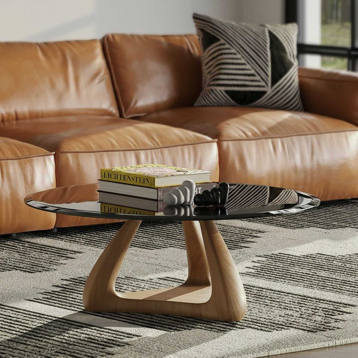 Christy - Mid-Century Modern Grey Glass + Walnut Round Coffee Table by VIG Furniture - View 7