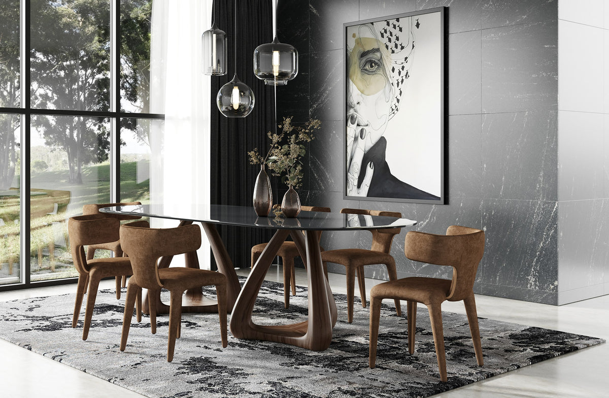 Christy - Mid-Century Modern Grey Glass + Walnut Oval Dining Table by VIG Furniture - View 10