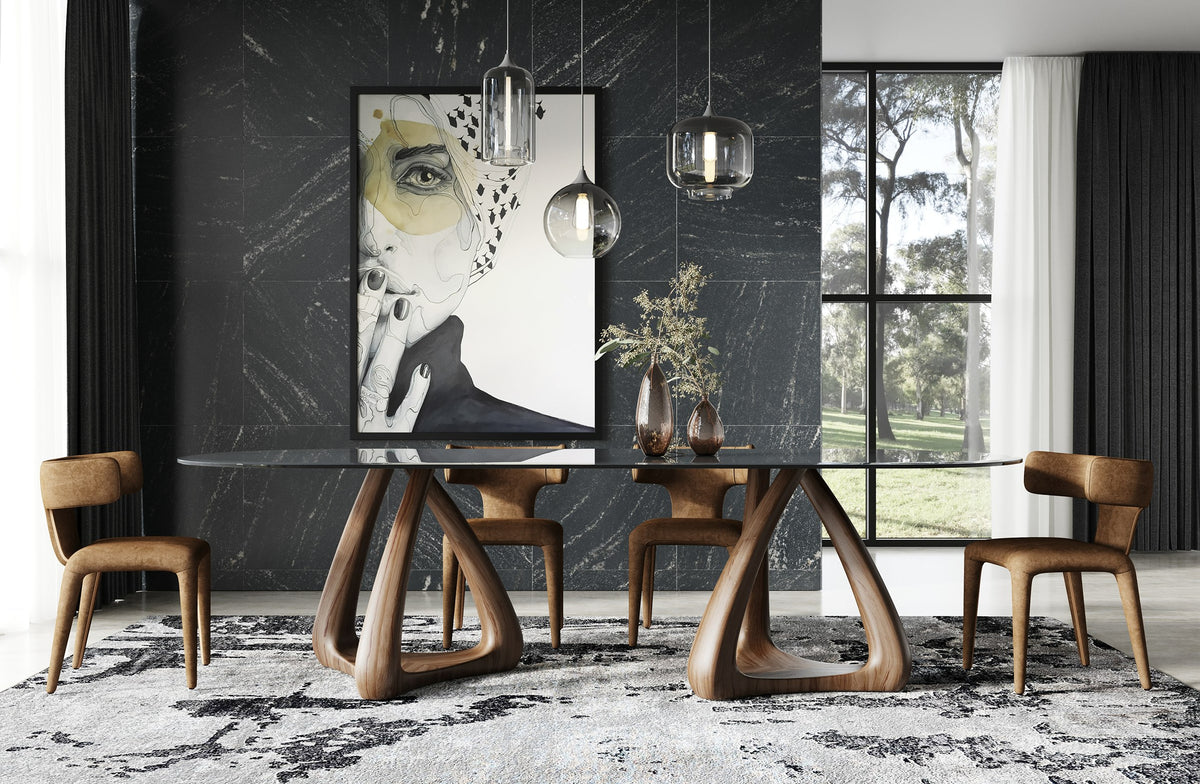 Christy - Mid-Century Modern Grey Glass + Walnut Oval Dining Table by VIG Furniture - View 8