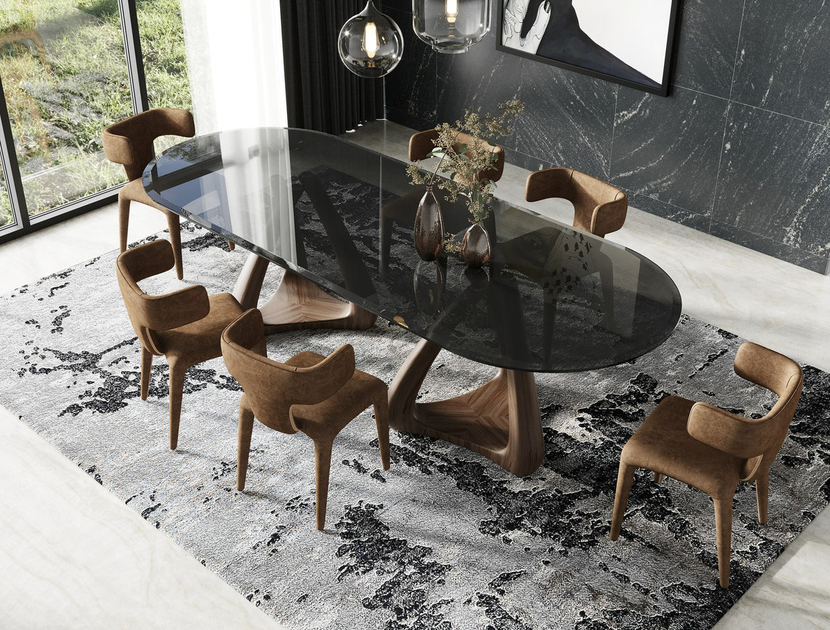 Christy - Mid-Century Modern Grey Glass + Walnut Oval Dining Table by VIG Furniture - View 9