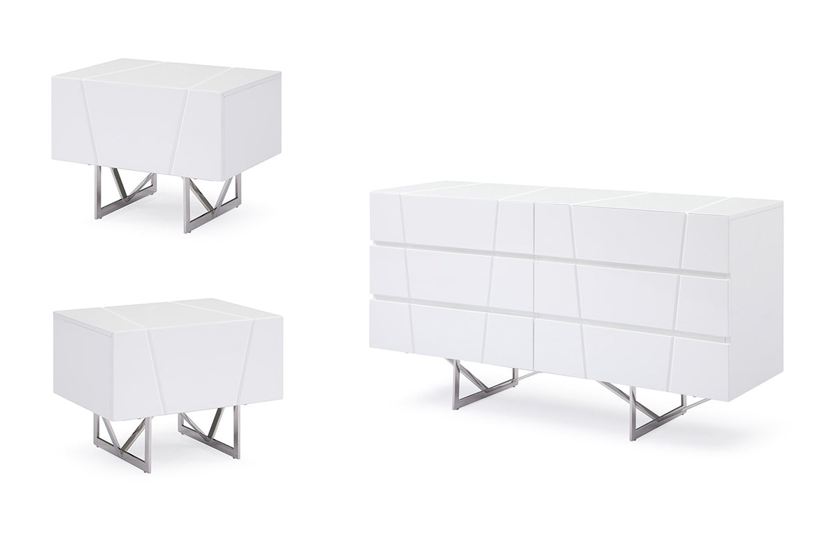 Chrysler White Dresser and Two Nightstands by VIG Furniture - View 1