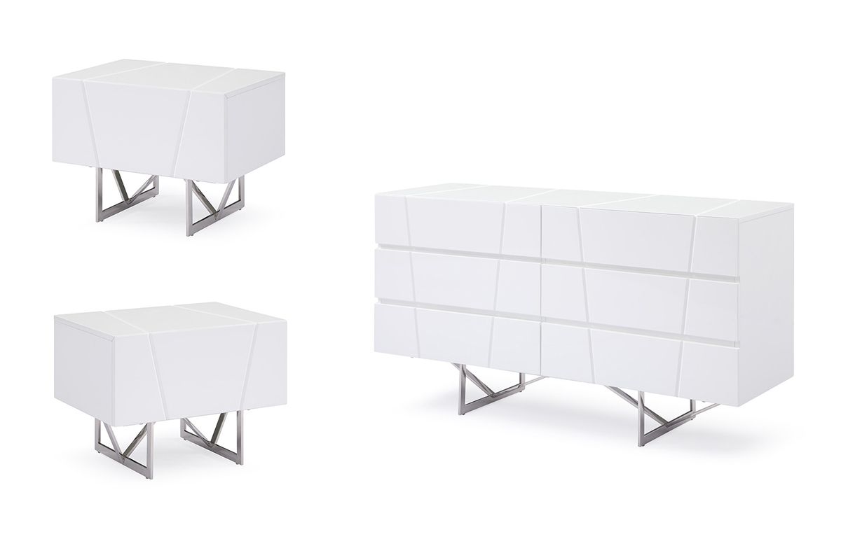 Eastern King Chrysler Modern White 4-Piece Bedroom Set