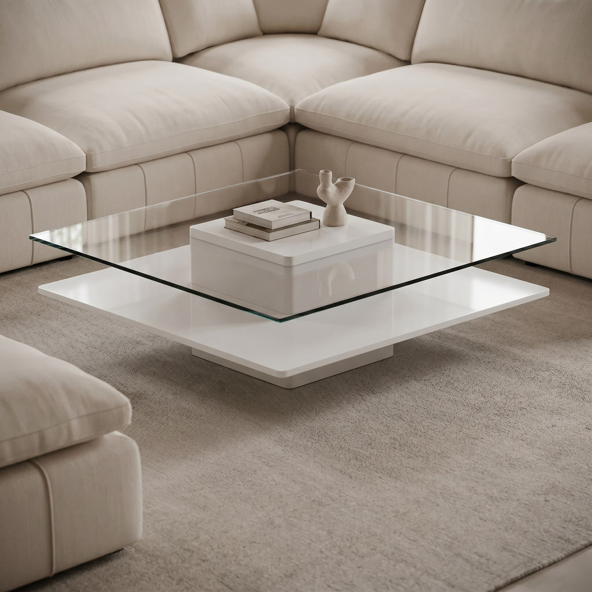 Clarion - Modern White & Clear Glass Coffee Table by VIG Furniture - View 3