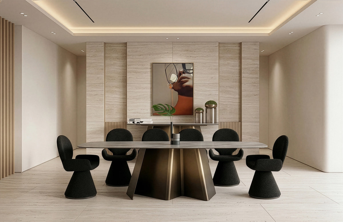 Clifford - Contemporary White Ceramic + Brushed Bronze Dining Table by VIG Furniture - View 9