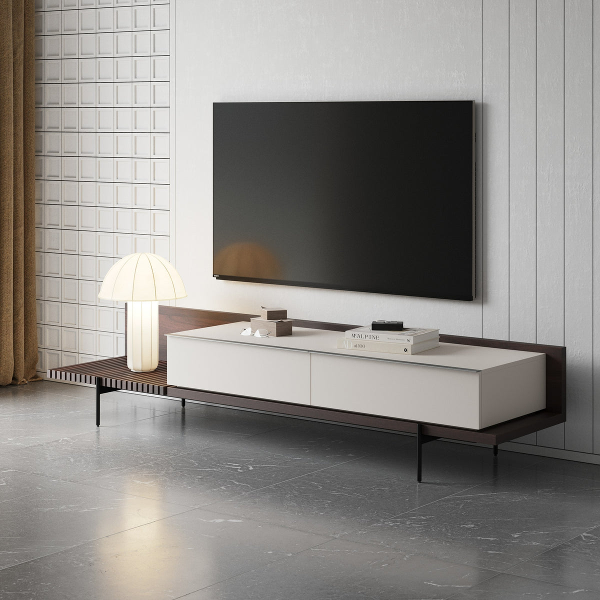 Colima - Modern Matte Beige + Walnut TV Stand by VIG Furniture - View 10