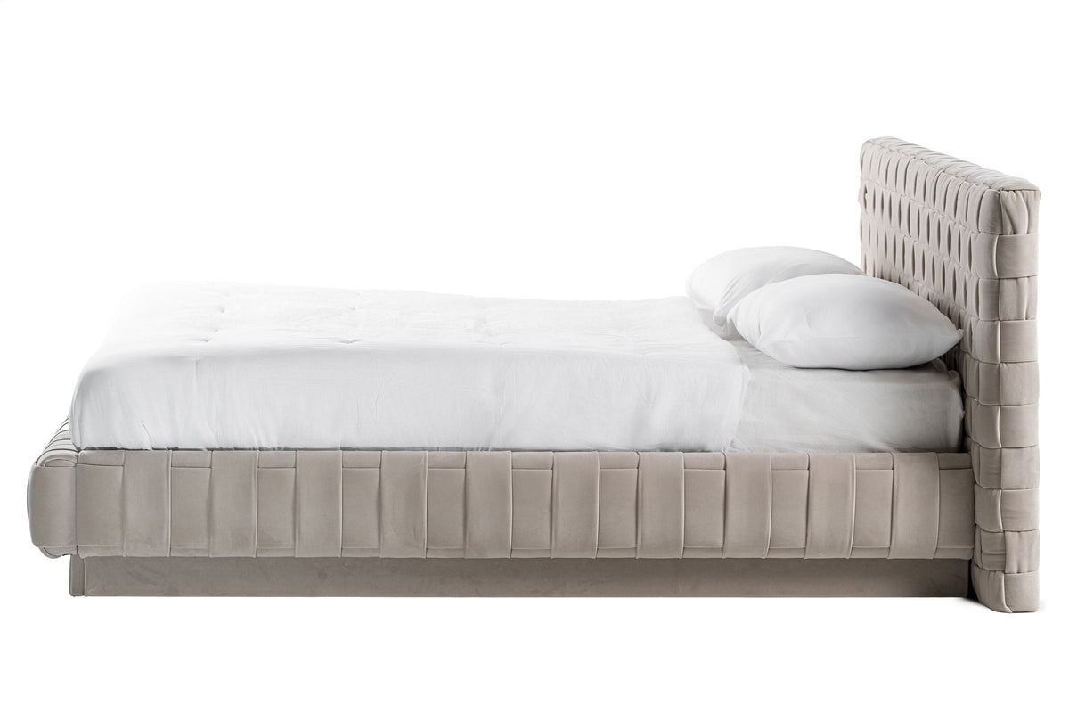 Queen Concord - Modern Light Grey Velvet Bed