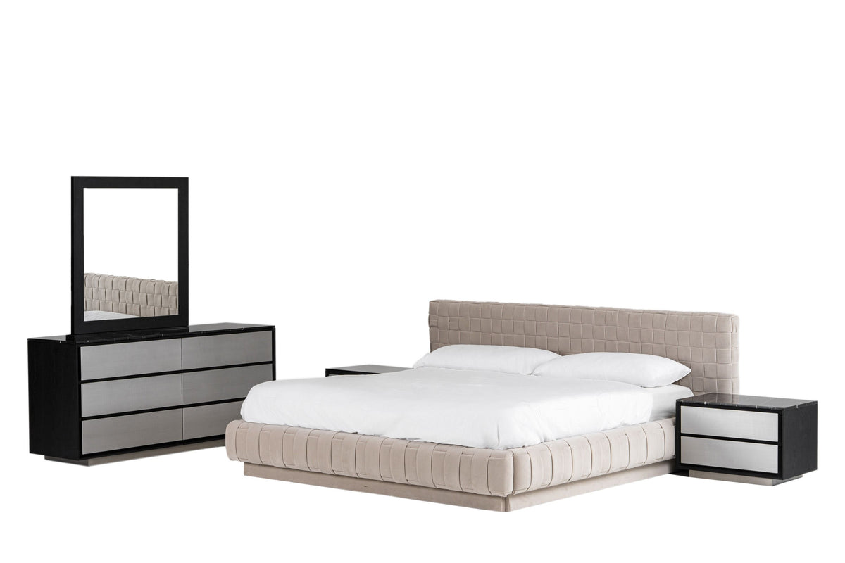 Queen Concord - Modern Light Grey Velvet Bed