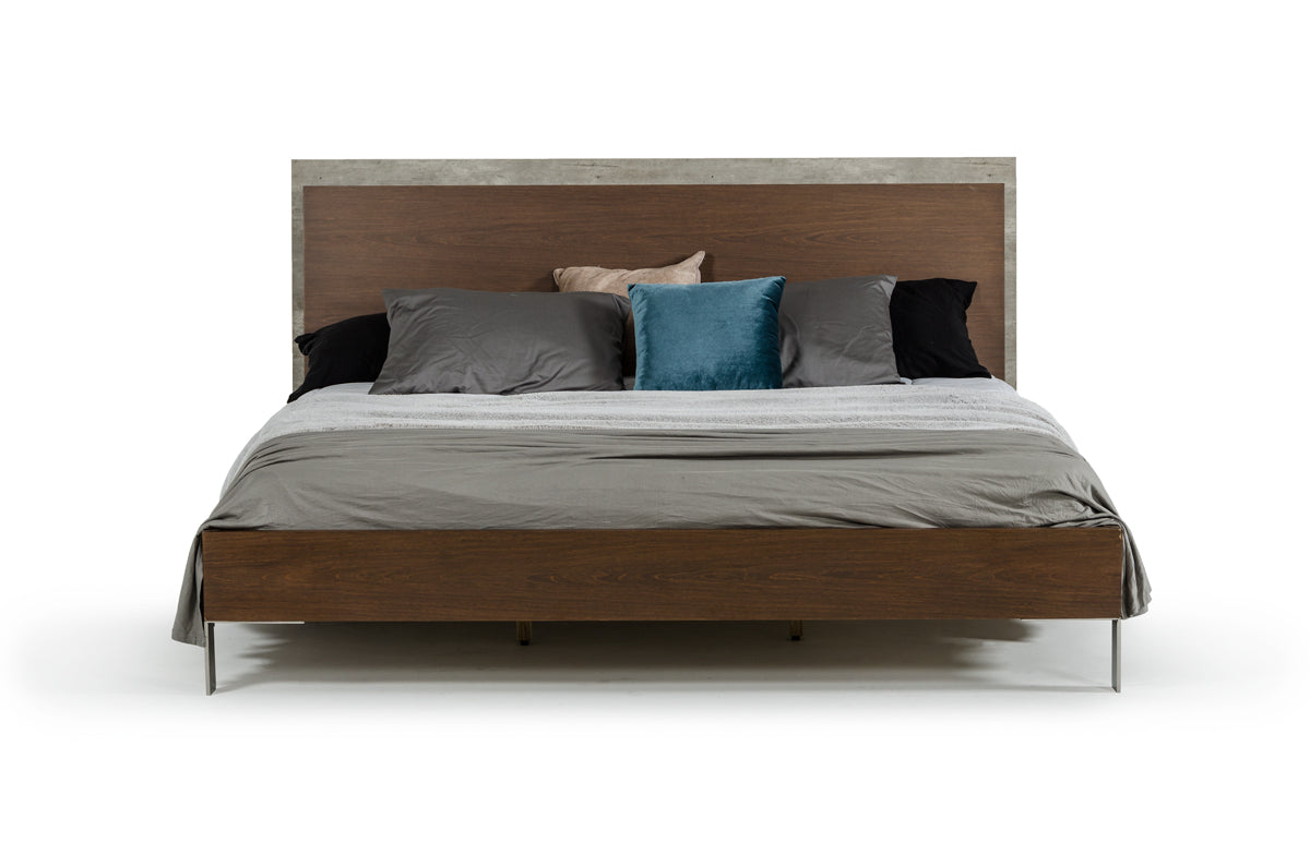 Conner Modern Dark Walnut & Faux Concrete Bed by VIG Furniture - View 1