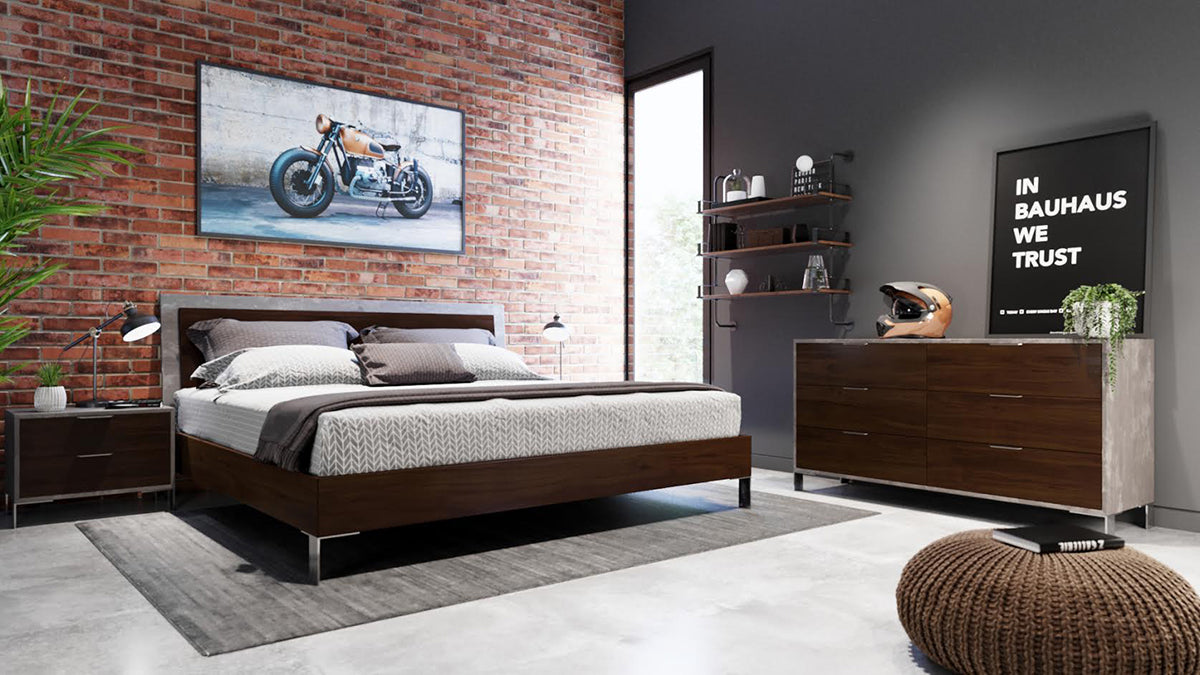 Conner Modern Dark Walnut & Faux Concrete Bed by VIG Furniture - View 8