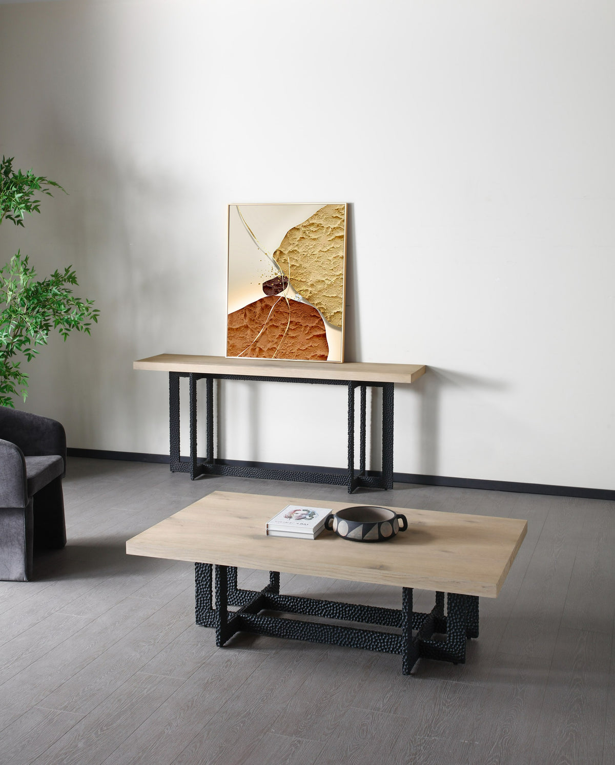 K8963 - Natural Oak + Black Metal Console Table by VIG Furniture - View 2