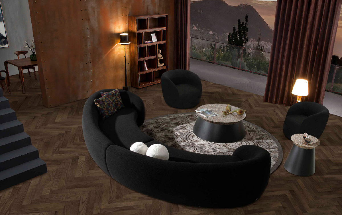 Kilmer Modern Black Curved Fabric Sectional Sofa by VIG Furniture - View 2