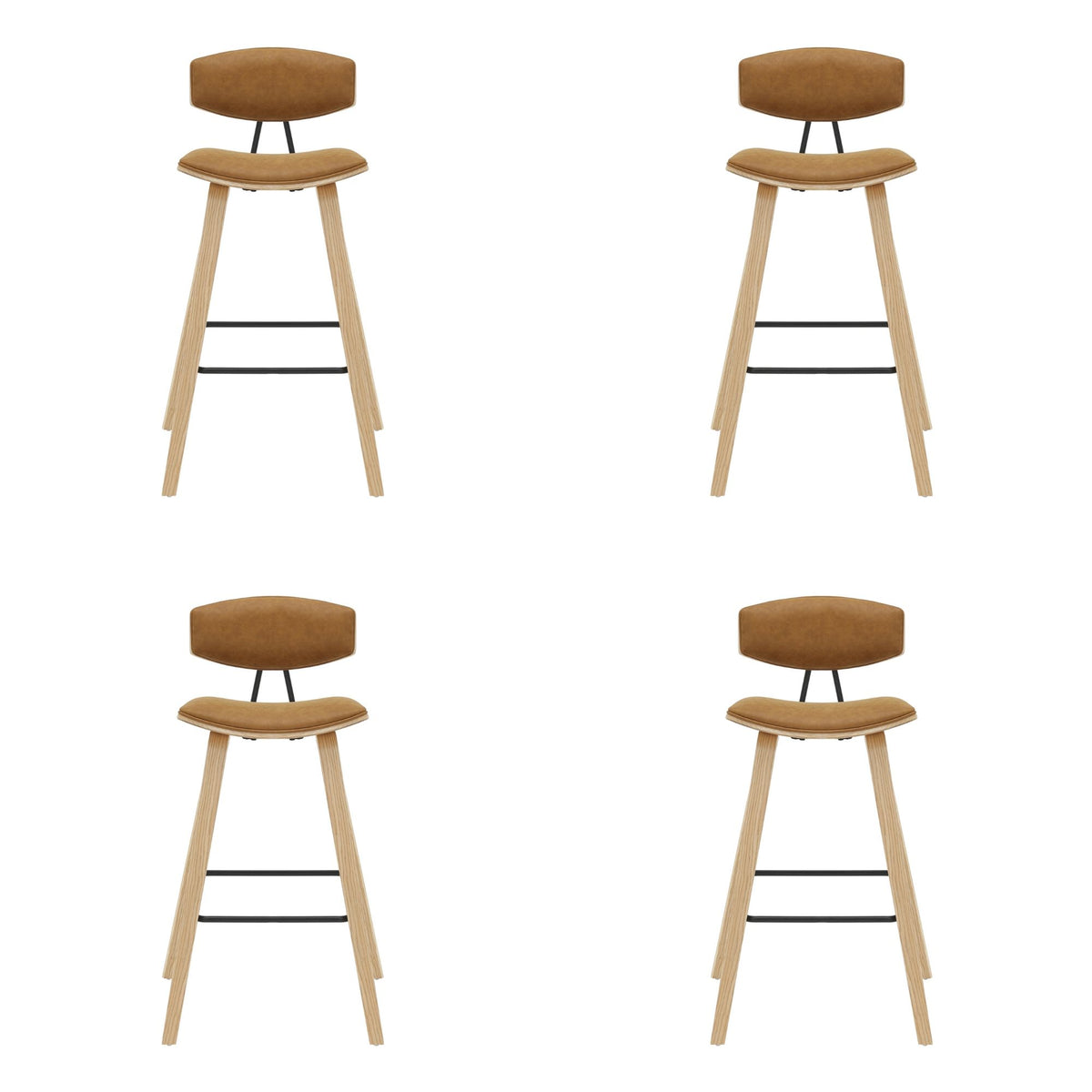 Fox - Bar Height Curved Back Wood Bar Stool With Faux Leather Seat
