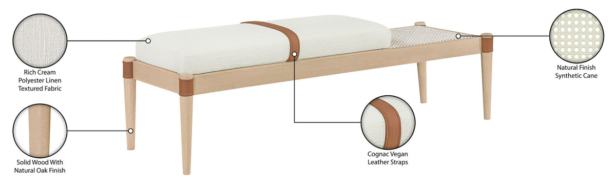 Nara - Linen Textured Fabric Upholstered Bench - Painted Natural