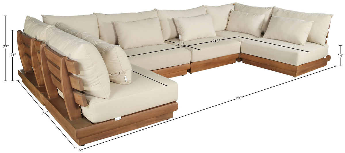 Mirella - 6 Piece Water Resistant Fabric Upholstered Outdoor Patio Modular Sectional