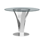 Celina - Modern Contemporary Round Tempered Glass 48" Pedestal Base Dining Table Seats Up To 4 - Shiny Nickel