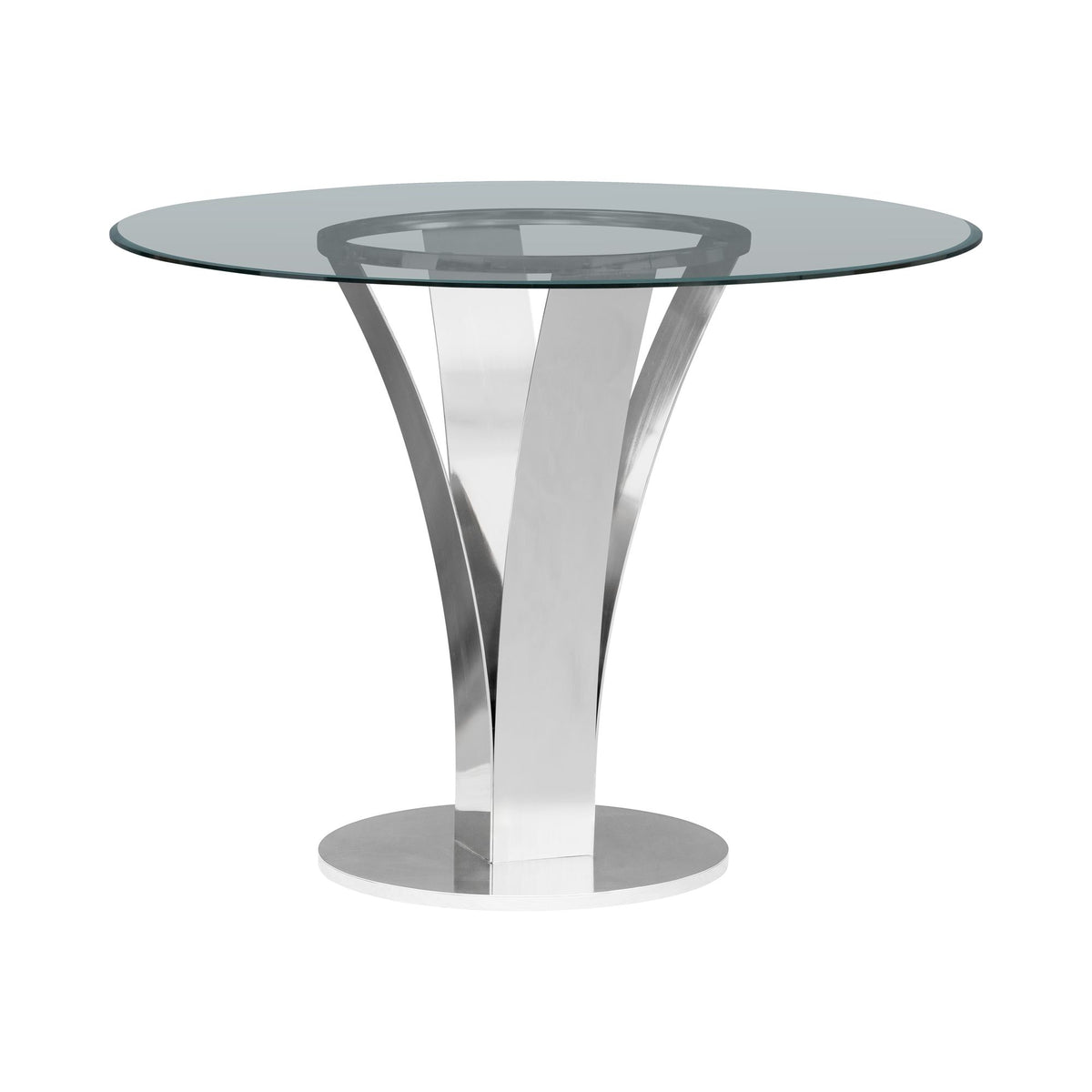 Celina - Modern Contemporary Round Tempered Glass 48" Pedestal Base Dining Table Seats Up To 4 - Shiny Nickel