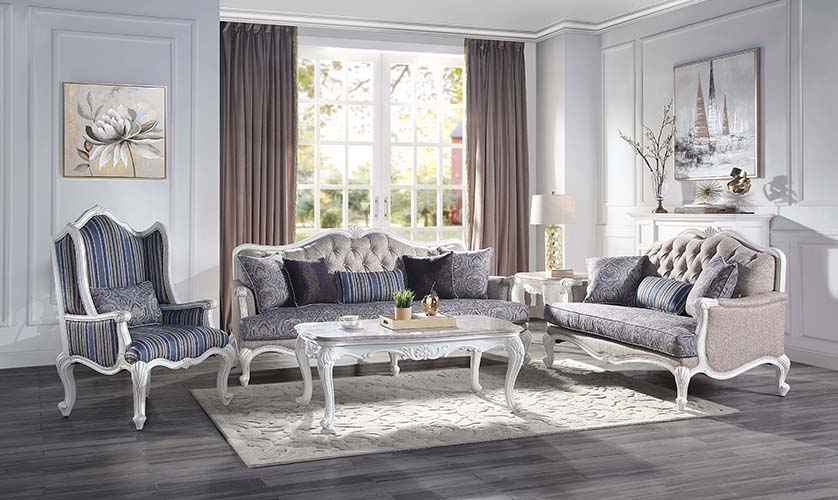 Ciddrenar - Loveseat With 3 Pillows - Fabric & White