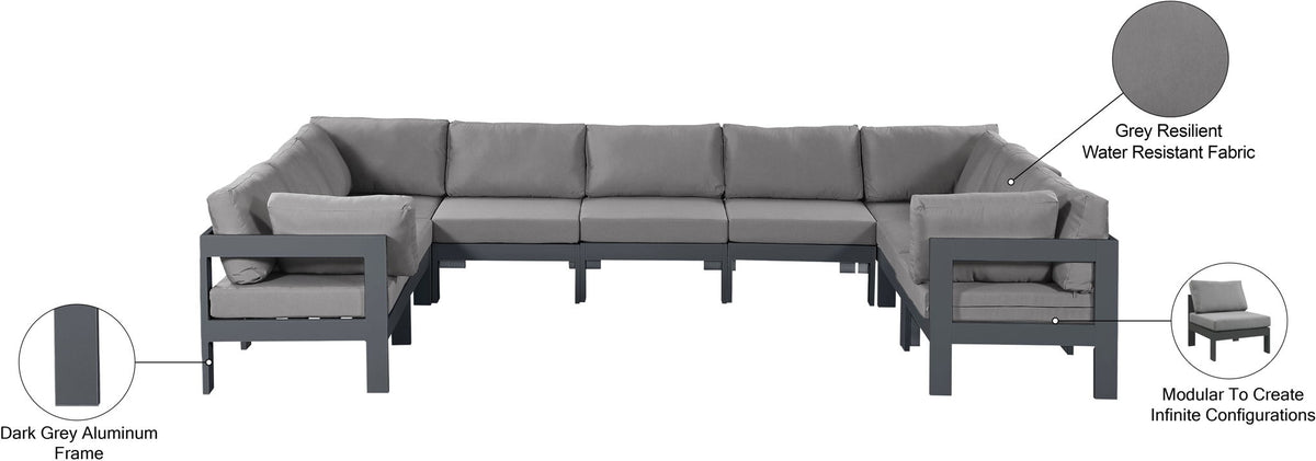 Nizuc - Outdoor Patio 9 Piece Modular Sectional With Gray Frame