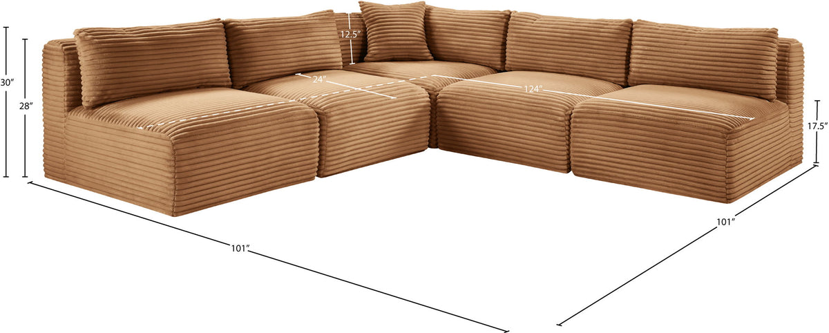 Shaggy - Fabric 5 Piece Modular Corner Armless Sectional
