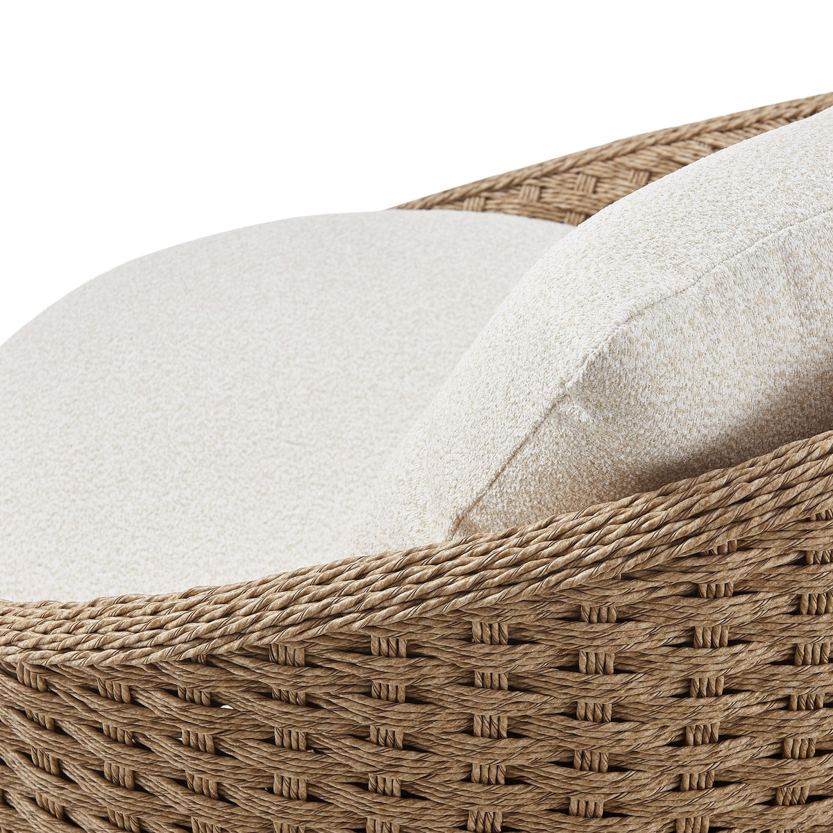Kobalt - Metal Outdoor Swivel Lounge Chair With Cushions - Boucle White / Natural
