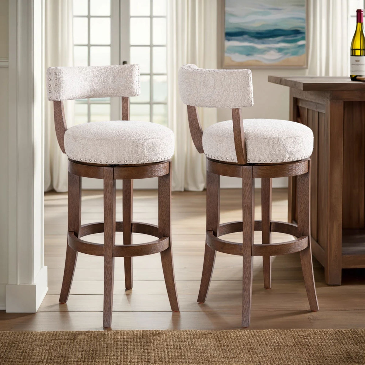 Mystic - Solid Wood Upholstered 30" Bar Height Swivel Barstool