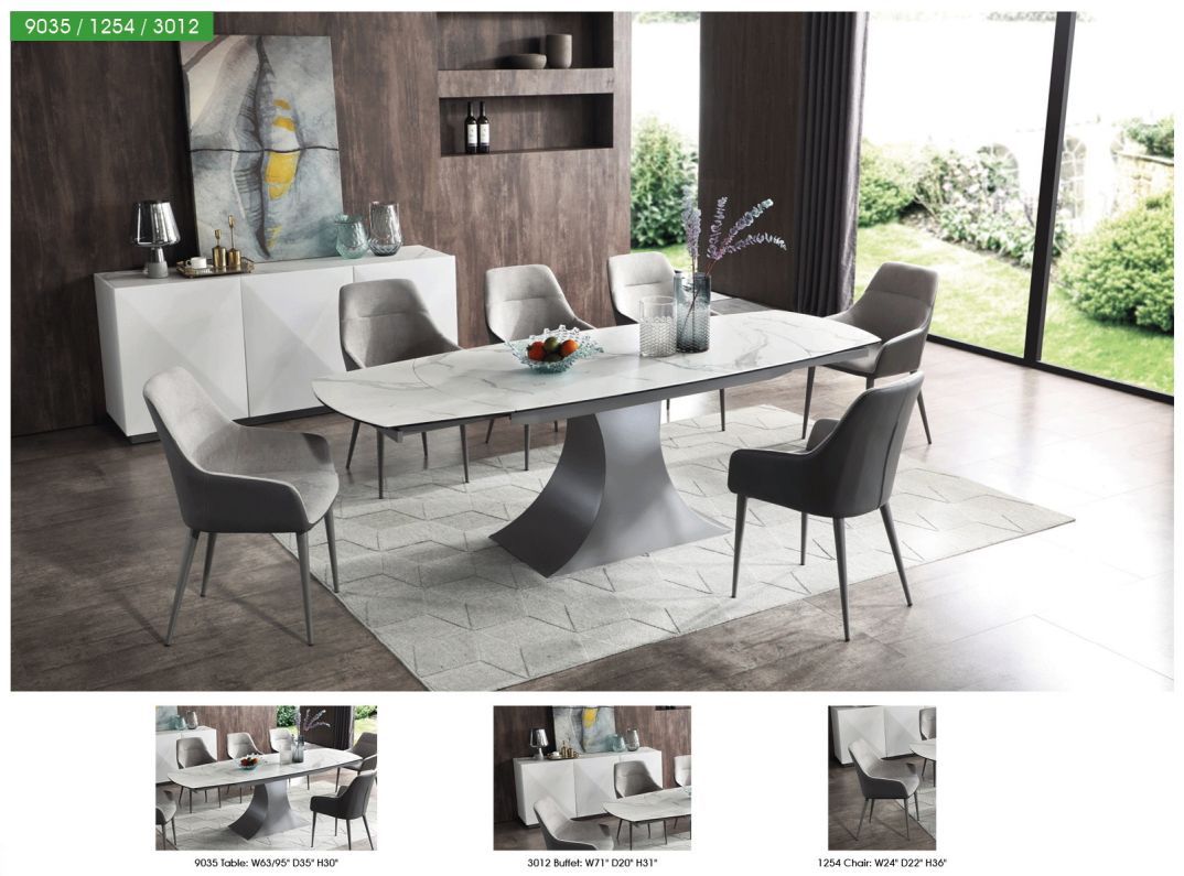 9035 - Marble Dining Table - White / Dark Gray